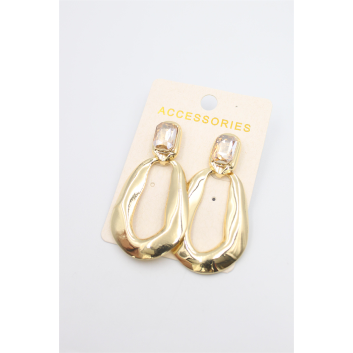 Taşlı Metal Küpe - Pembe