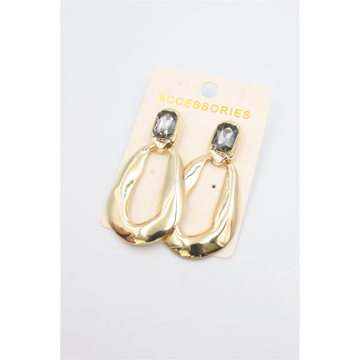 Taşlı Metal Küpe - Siyah