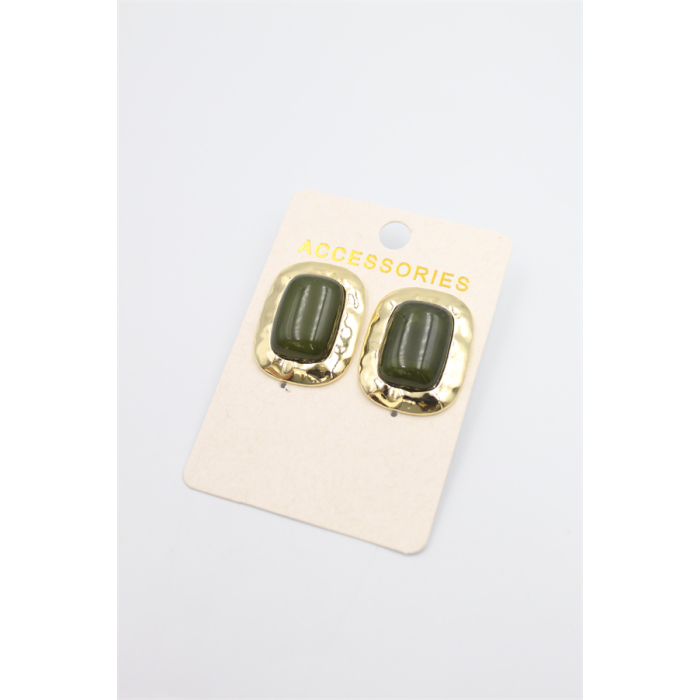 Taşlı Metal Küpe - Yeşil