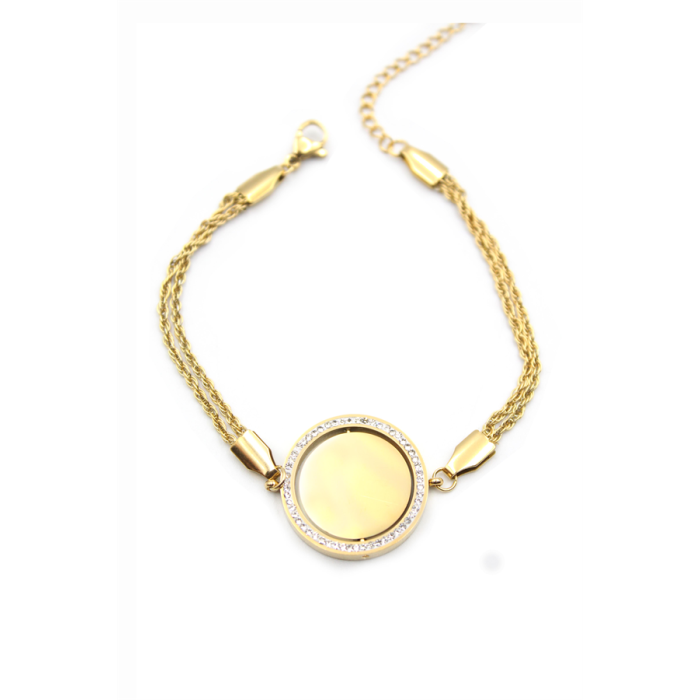 Taşlı Plaka Bileklik - Altın