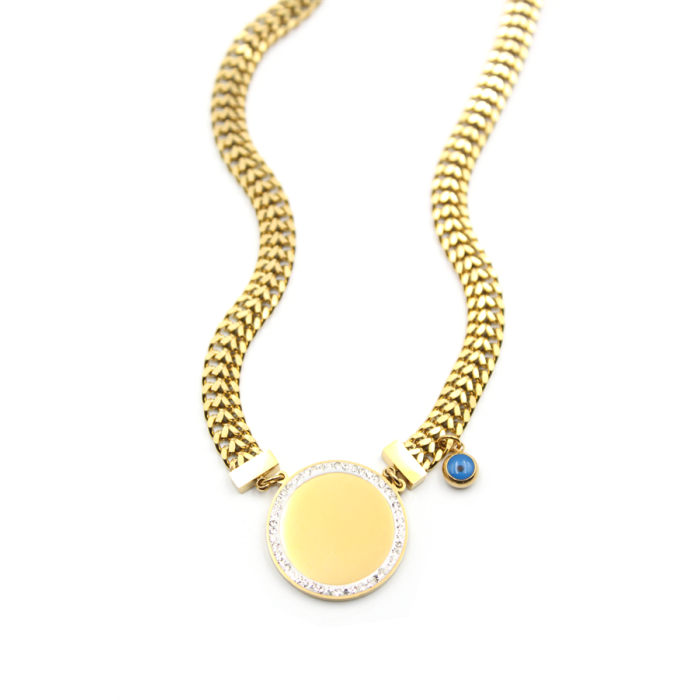 Taşlı Plaka Kolye - Altın