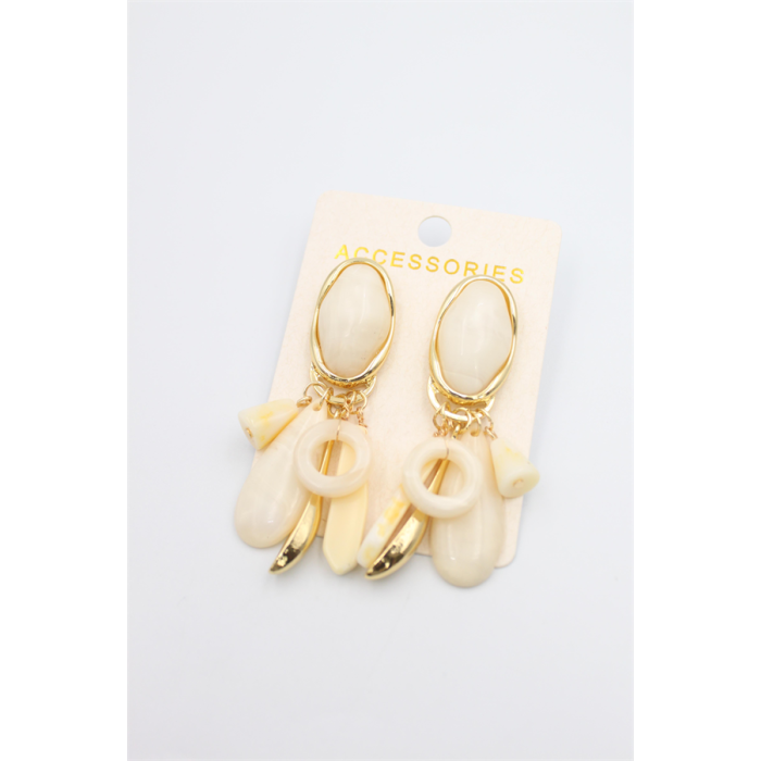 Taşlı Sallantılı Küpe - Krem