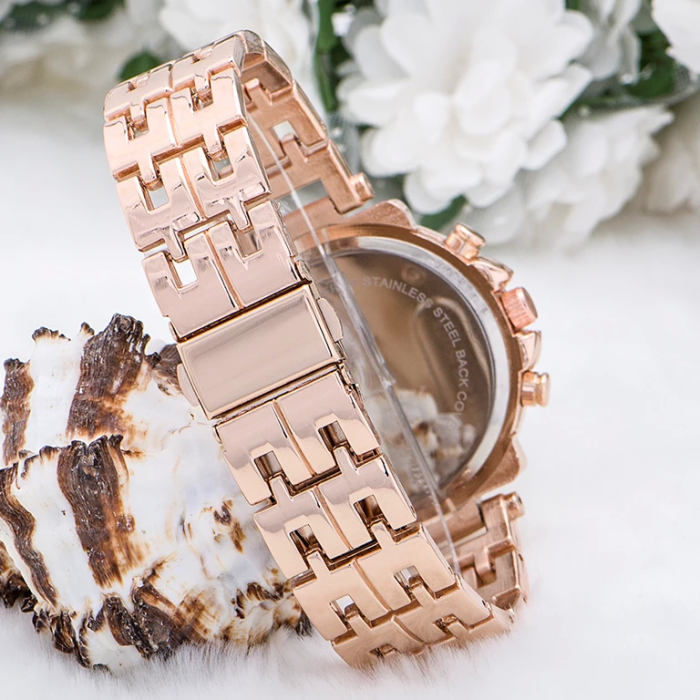 Zarif ve Şık Özel Tasarım Zirkon Taşlı Metal Bayan Kol Saati (rose) ( Lisinya )