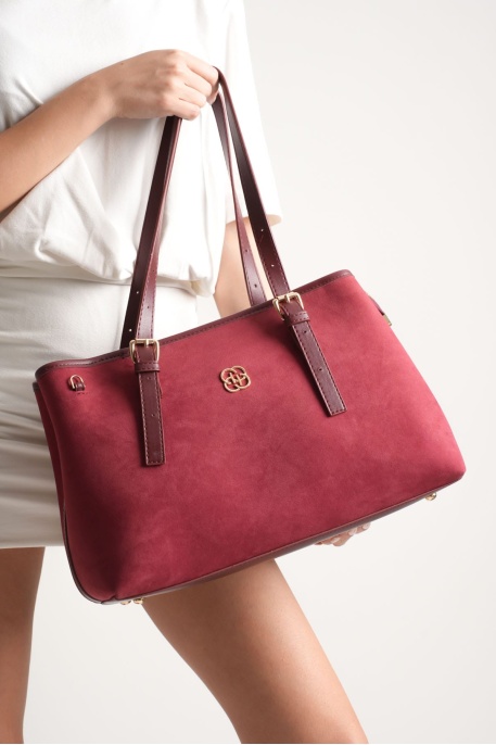 Alena Kadın Büyük Omuz ve Kol Çantası Bordo Süet-Günlük Kullanım