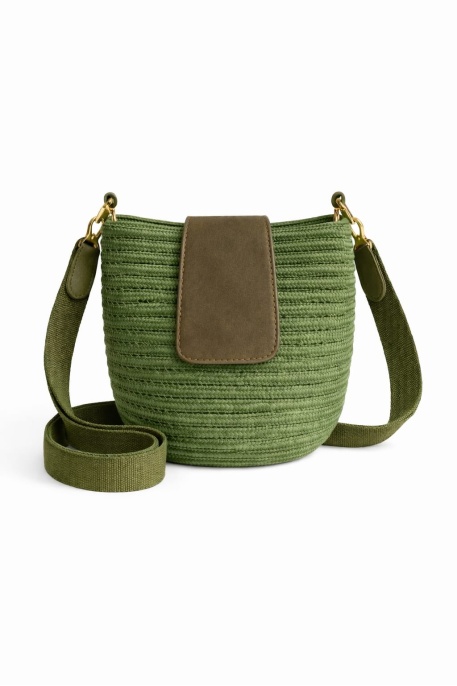 Mira Hasır Görünümlü Kadın Çapraz Çanta Yeşil