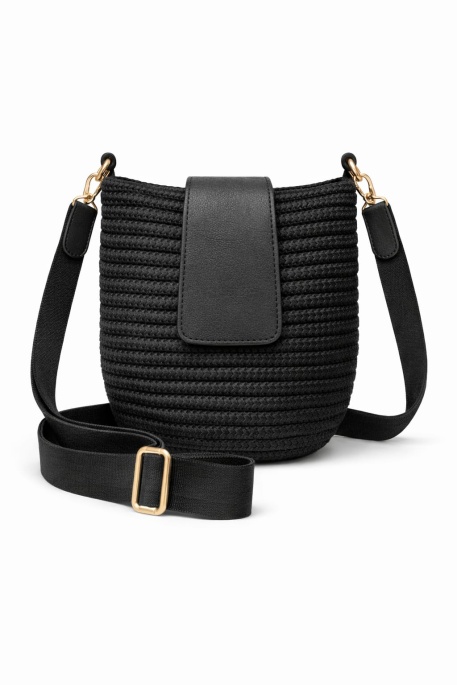 Mira Hasır Görünümlü Kadın Çapraz Çanta Siyah