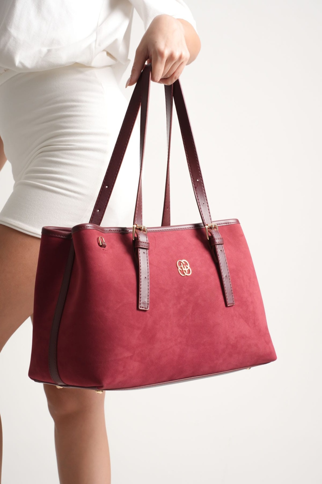 Alena Kadın Büyük Omuz ve Kol Çantası Bordo Süet-Günlük Kullanım