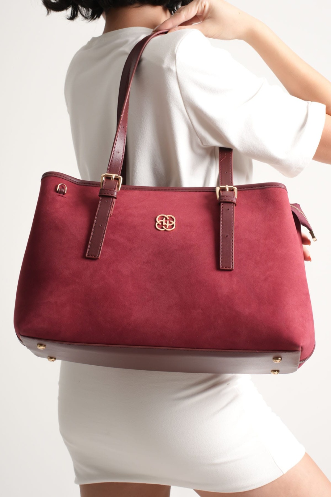 Alena Kadın Büyük Omuz ve Kol Çantası Bordo Süet-Günlük Kullanım