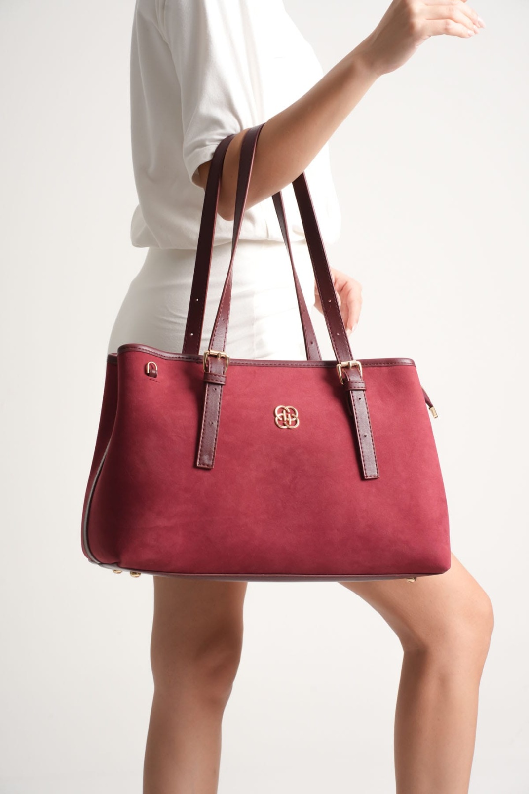 Alena Kadın Büyük Omuz ve Kol Çantası Bordo Süet-Günlük Kullanım