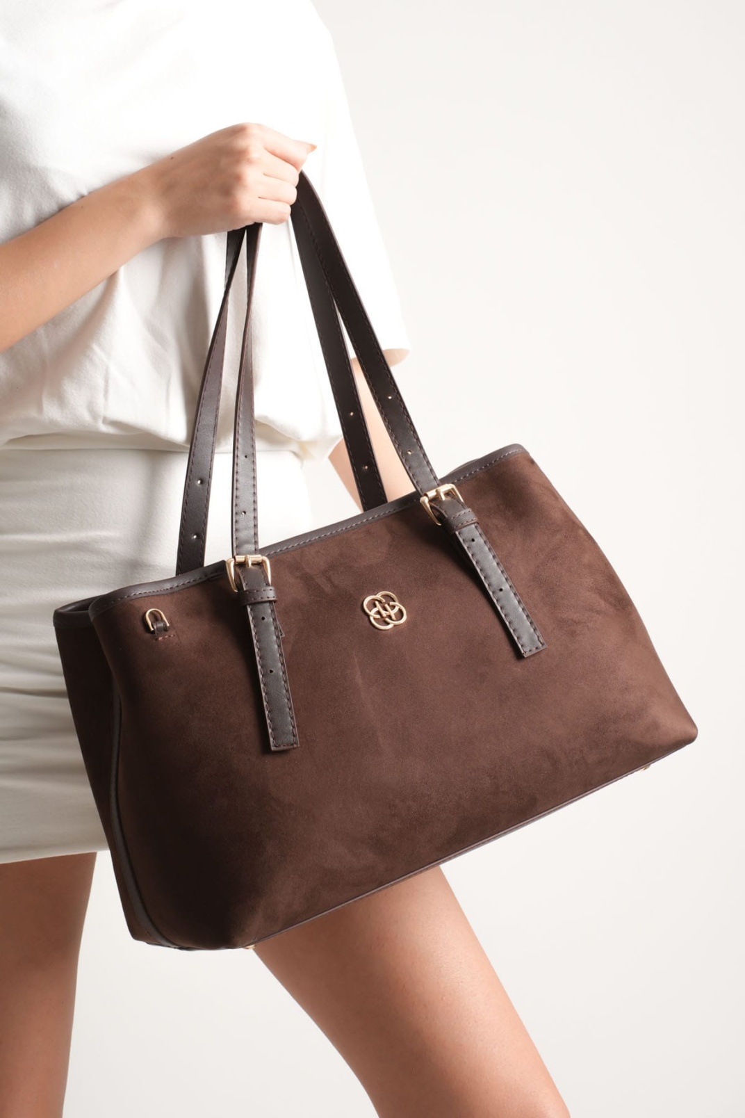 Alena Kadın Büyük Omuz ve Kol Çantası Kahve Süet-Günlük Kullanım