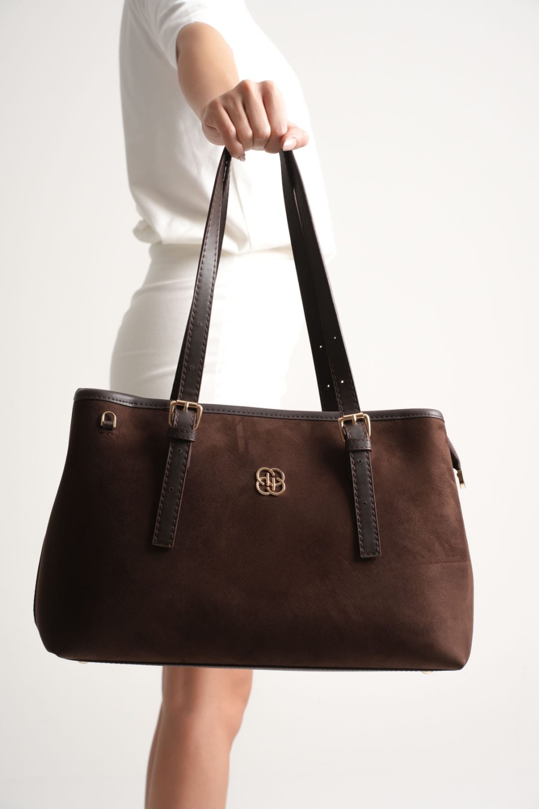 Alena Kadın Büyük Omuz ve Kol Çantası Kahve Süet-Günlük Kullanım