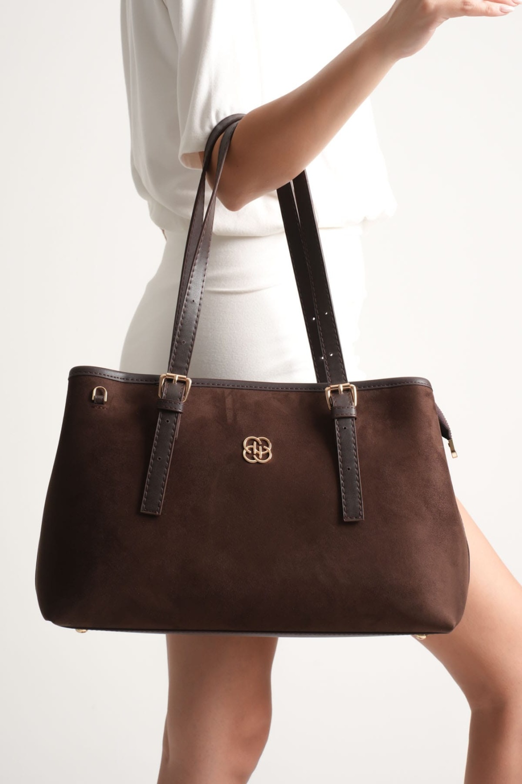 Alena Kadın Büyük Omuz ve Kol Çantası Kahve Süet-Günlük Kullanım