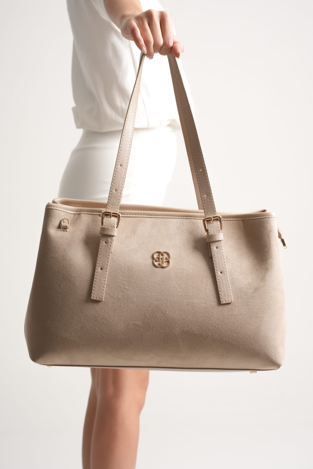 Alena Kadın Büyük Omuz ve Kol Çantası Bej Süet-Günlük Kullanım