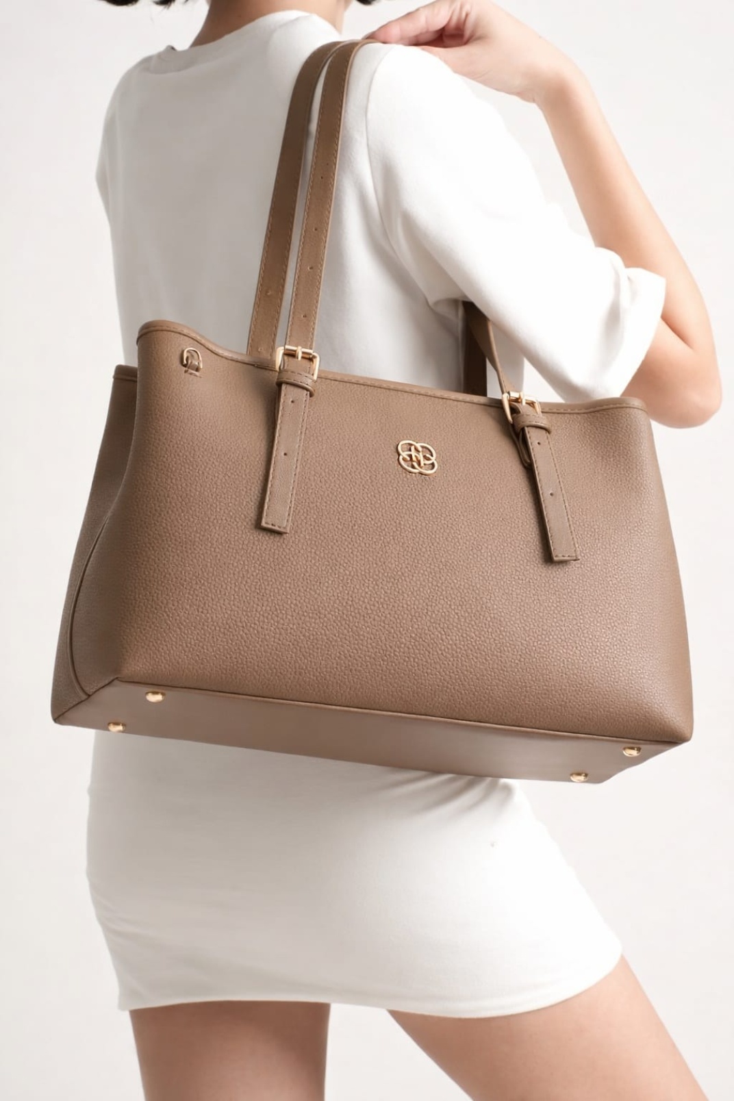 Alena Kadın Büyük Omuz ve Kol Çantası Vizon-Günlük Kullanım