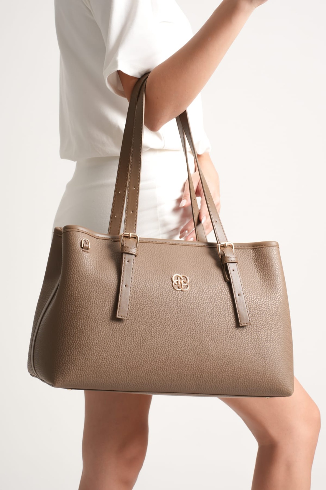 Alena Kadın Büyük Omuz ve Kol Çantası Vizon-Günlük Kullanım