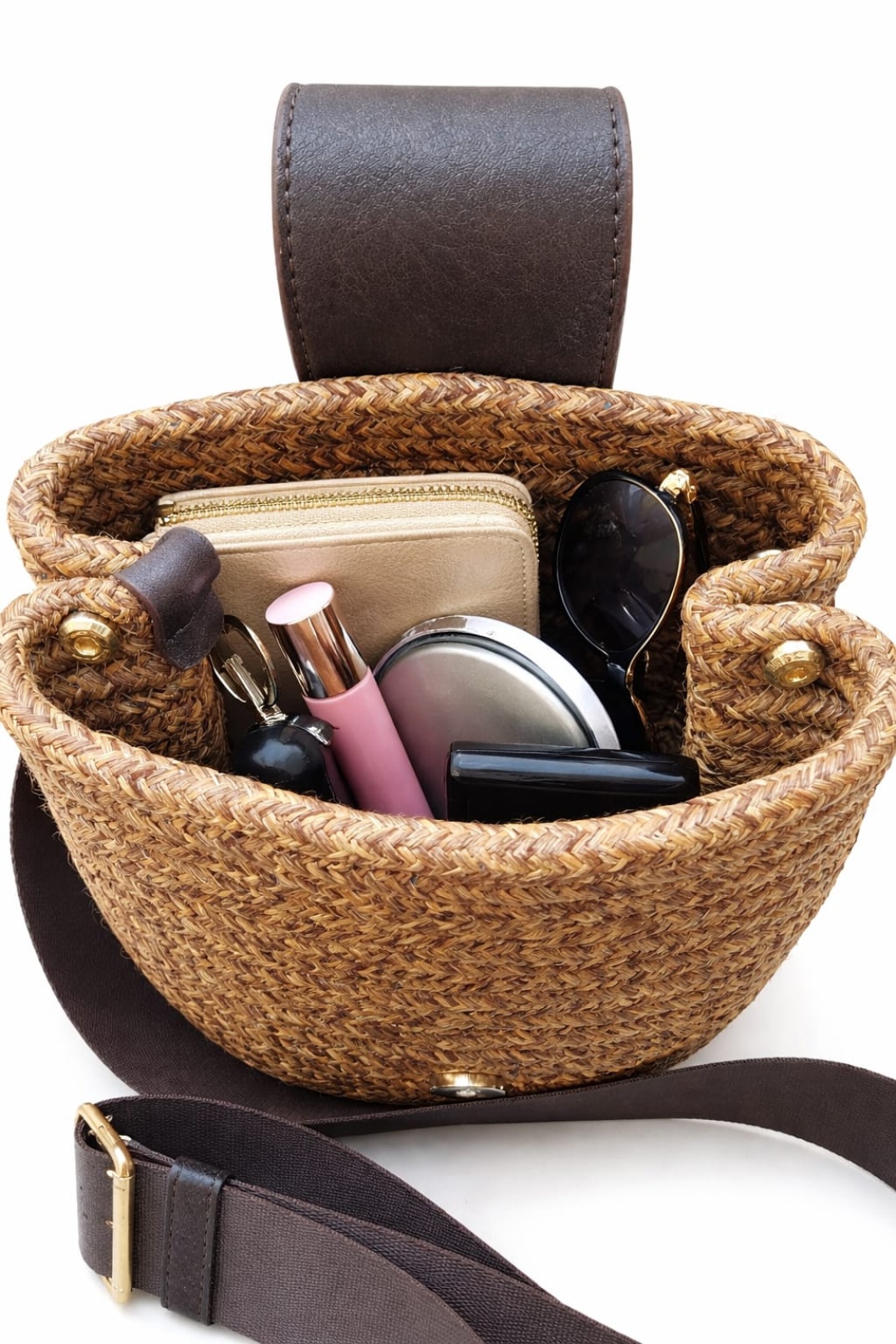 Mira Hasır Görünümlü Kadın Çapraz Çanta Kahve