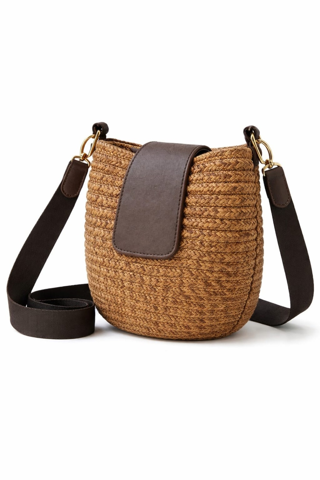 Mira Hasır Görünümlü Kadın Çapraz Çanta Kahve