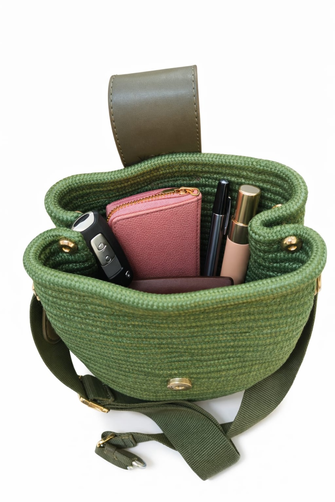 Mira Hasır Görünümlü Kadın Çapraz Çanta Yeşil