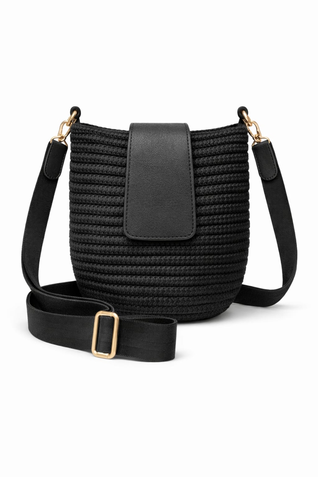 Mira Hasır Görünümlü Kadın Çapraz Çanta Siyah