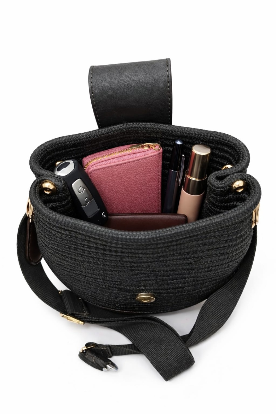 Mira Hasır Görünümlü Kadın Çapraz Çanta Siyah