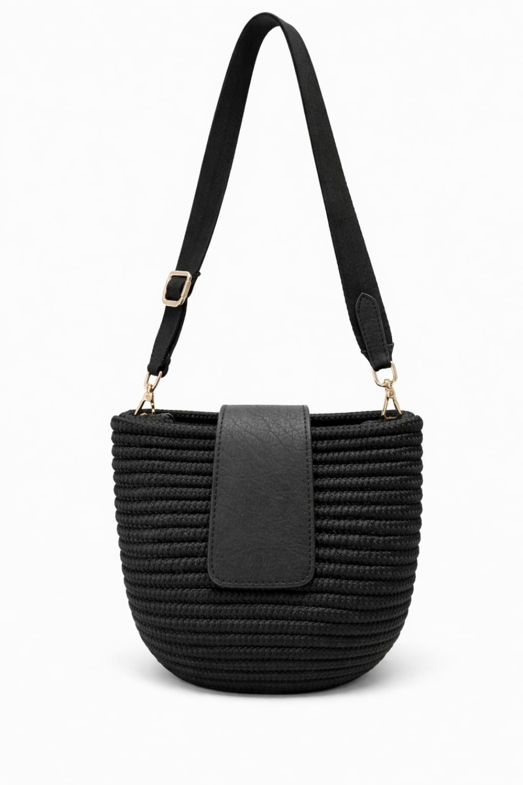 Mira Hasır Görünümlü Kadın Çapraz Çanta Siyah