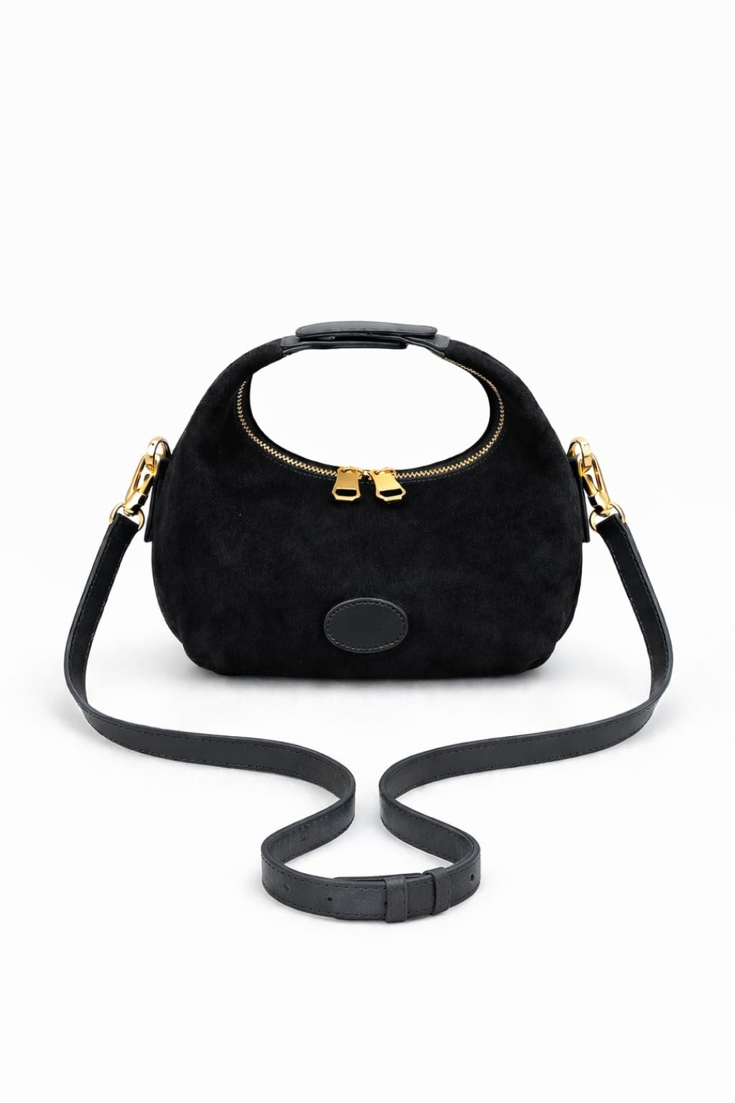 AURA-Hakiki Deri Süet Kadın El ve Omuz Çantası Siyah