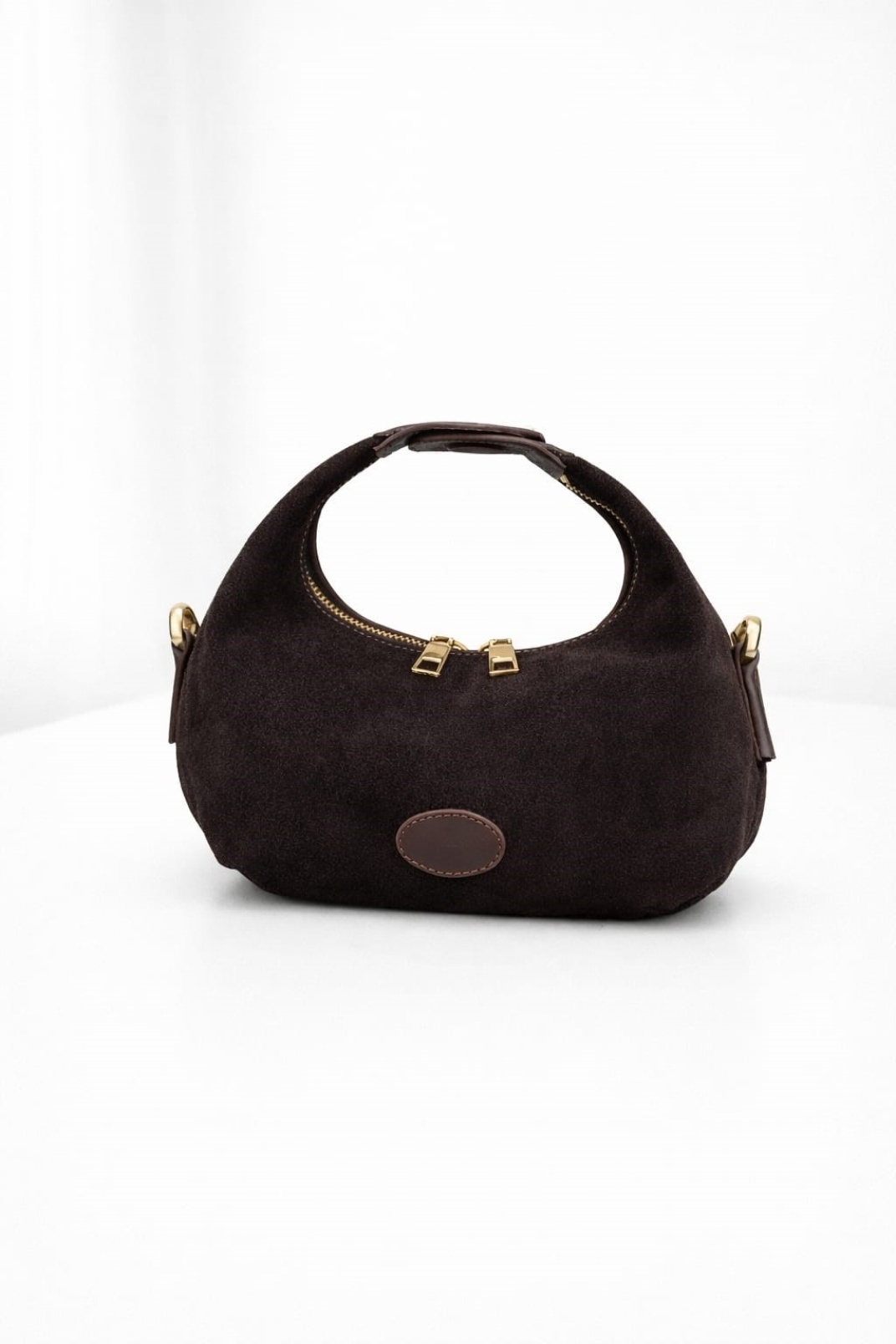 AURA-Hakiki Deri Süet Kadın El ve Omuz Çantası Kahve