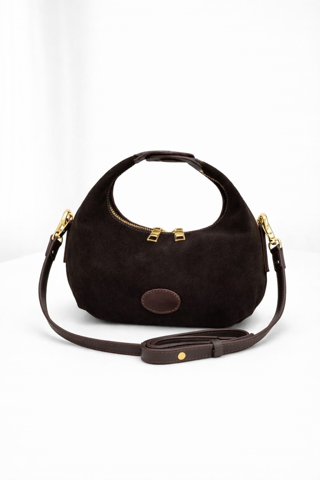 AURA-Hakiki Deri Süet Kadın El ve Omuz Çantası Kahve