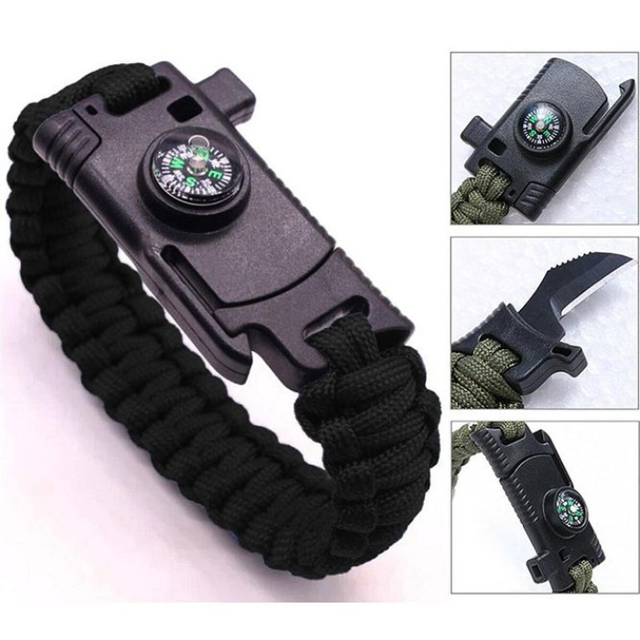 9595 Pusulalı &amp; Bıçaklı Paracord Bileklik Siyah