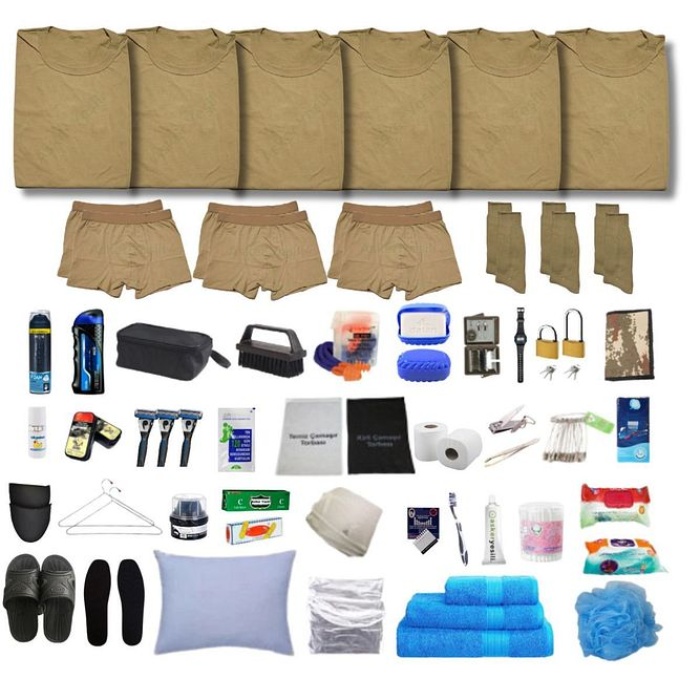 6lı Her Şey Dahil Bedelli Askerlik Seti - Haki Fanila, Boxer, Çorap, 45 Parça Askeri Malzeme 2024