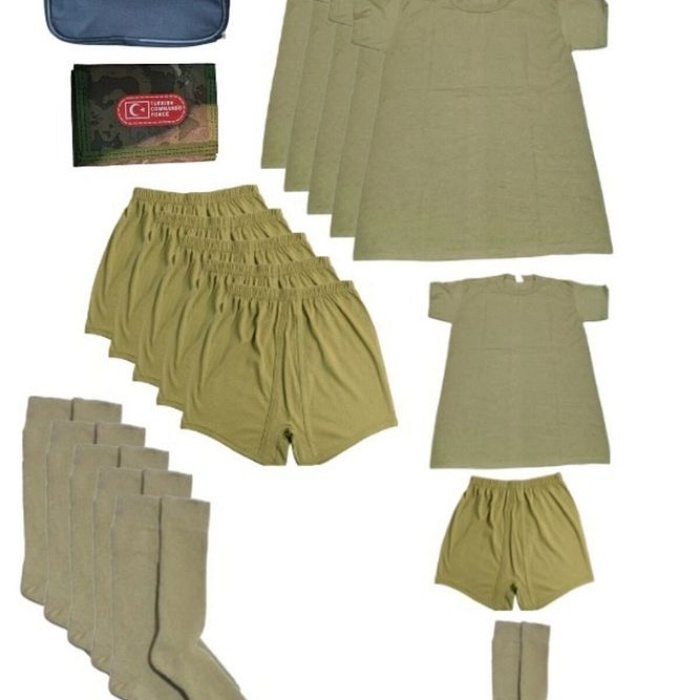 5li Askeri Çamaşır Seti Fanila Boxer Çorap Tıraş Çantası Boyun Cüzdanı Askeri Giyim