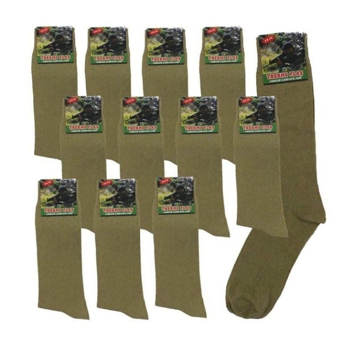 Askeri Likralı Çorap Nano Renk Haki // 6 Adet