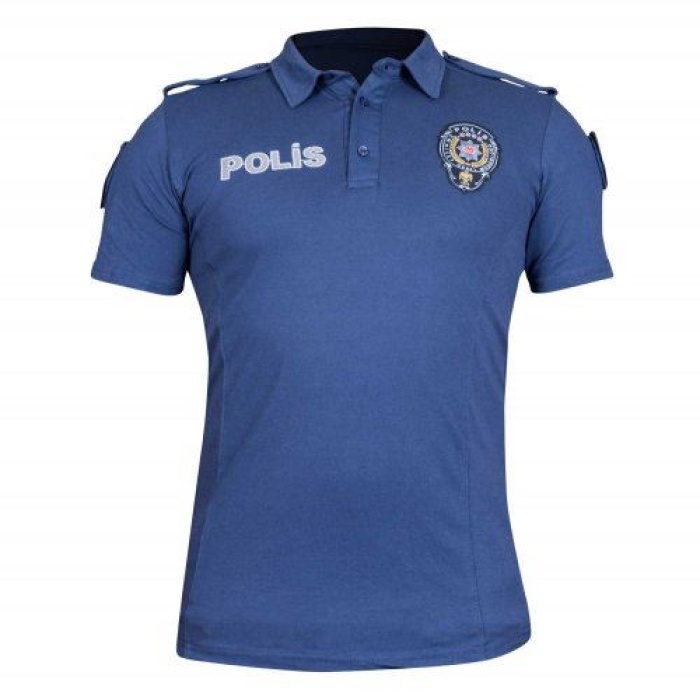 Polis Tişörtü Mavi Lacoste Yaka