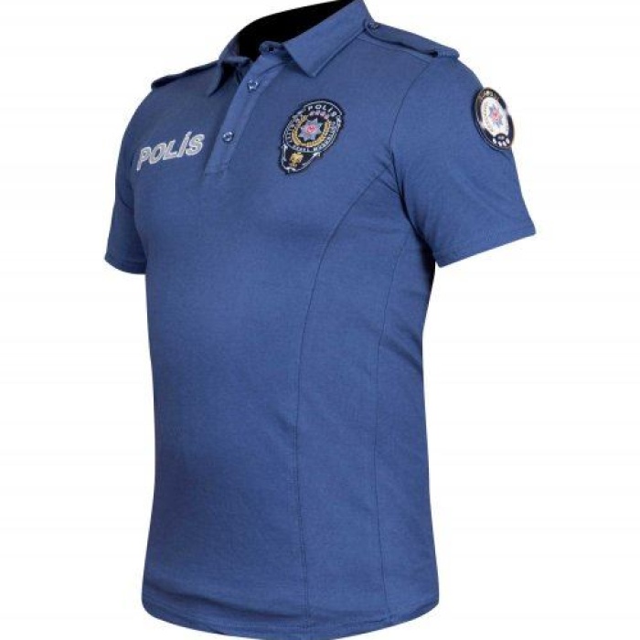 Polis Tişörtü Mavi Lacoste Yaka