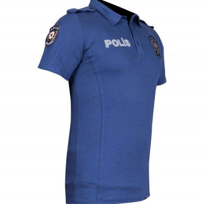Polis Tişörtü Mavi Lacoste Yaka