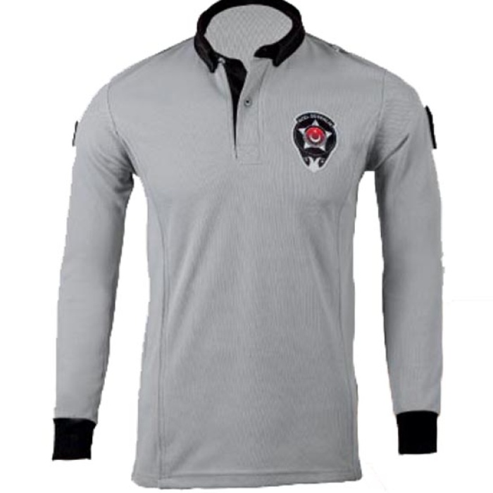 Özel Güvenlik Tişörtü Yeni Model Gri Renk Uzun Kol