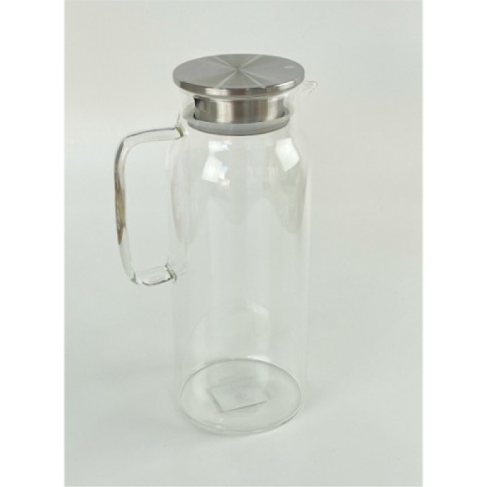 1500 Ml Borosilikat Cam Su Sürahisi - Metal Kapaklı Ve Isıya Dayanıklı