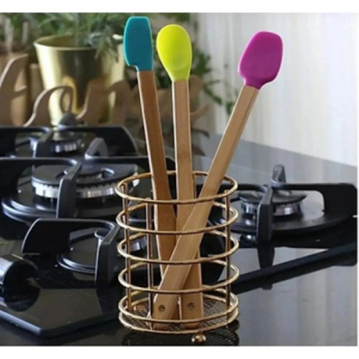 Silikon Uçlu Isıya Dayanıklı Bambu Spatula 3Lü Set