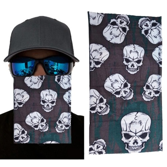 Kahve Yeşil Çoklu Kafatası Baskılı Buff Bandana 25X48 Cm
