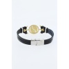 Gold Renk Yin Yang Figürlü Metal Aksesuarlı Siyah Renk Deri Erkek Bileklik