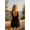 Kadın Siyah Mini Cepli Tulum Plaj Elbisesi – Şık, Rahat ve 4 Mevsim Kullanıma Uygun