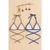 Kadın Leopar Desenli ve Mavi Minimal Kesim Üçgen Bikini Üstü – Modern ve Şık Tasarım