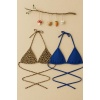 Kadın Leopar Desenli ve Mavi Minimal Kesim Üçgen Bikini Üstü – Modern ve Şık Tasarım