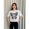 Oversize Beyaz baskılı crop tişört