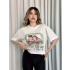 Oversize Beyaz baskılı crop tişört