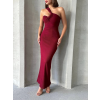 Krinkıl tek omuz uzun elbise bordo s25455
