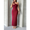 Krinkıl tek omuz uzun elbise bordo s25455