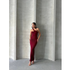 Krinkıl tek omuz uzun elbise bordo s25455