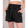 Kuşaklı keten şort siyah s255265