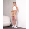 Kuşaklı keten şort bej s255265